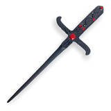 Athame Em Metal Negro 19 Cm Pedra Verm Strass Preto Verm