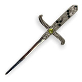 Athame Em Metal Prata Brilhante 19 Cm Pedra Verde