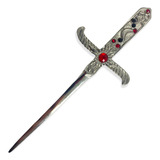 Athame Em Metal Prata Brilhante 19 Cm Pedras Verm E Preta
