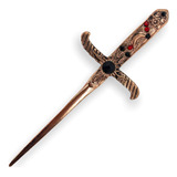 Athame Metal Cobre Envelhecido 19 Cm Pedras Preta E Vermelha