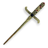 Athame Metal Dourado Envelhecido 19 Cm Pedra Preta E Strass