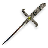 Athame Metal Prata Brilhante 19 Cm Pedra Verde E Strass