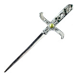 Athame Metal Prata Brilhante 19 Cm Pedra Verde E Strass