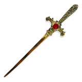 Athame Punhal Adaga Banho No Ouro Velho Stras Vermelho 15 Cm