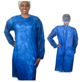 Avental Descartável Tnt Manga Longa C/ 10 Branco Azul Escuro