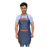 Avental Jeans Churrasqueiro Garçom Gourmet Barbeiro C/ Couro