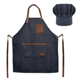 Avental Jeans Couro E Chapeu De Cozinheiro Chef De Cozinha