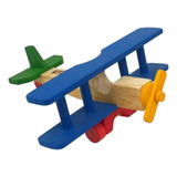 Avião Biplano Em Madeira Brinquedo Educativo Cor Colorido