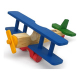 Avião Biplano Em Madeira Brinquedo Educativo Cor Colorido