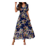 B Moda Feminina, Elegância, Decote Em V, Cintura Estampada,