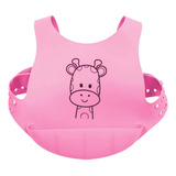 Babador Para Bebê Silicone Bolso Coletor Pega Migalha Rosa