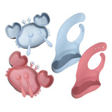 Babador Silicone Com Cata Migalhas Kit Prato E Talher 