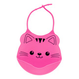 Babador Silicones Bebê Com Bolso Coletor Gatinho Rosa Buba