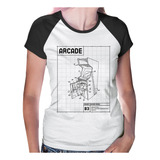 Baby Look Raglan Arcade Fliperama Projeto Feminina