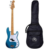 Baixo 4 Cordas Sx Spb57 Lpb Azul Precision Bass Com Bag
