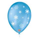 Balão - Bexiga Azul Claro Com Floco De Neve - 25 Unidades
