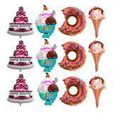 Balão Bexiga Metalizado Donuts Sorvete Confeitaria 12 Unid