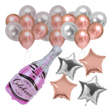 Balão Champagne Rosa Combo 25pçs Balões Látex E Metalizados