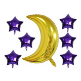  Balão Metalizado 1 Lua Grande/6 Estrelas Roxa 