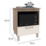Balcão Armário Cozinha Com Tampo Para Cooktop 70cm 1 Porta Com Pés Marrom Carvalho Off White Mdp