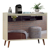 Balcão Buffet Retrô Espelho Delta 3 Portas Off White