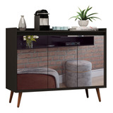Balcão Buffet Retrô Espelho Delta 3 Portas Preto