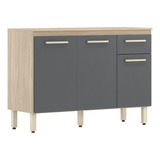 Balcão Cozinha P/ Pia 120cm 3 Pta 1 Gav Multimóveis Cr20239 Cor Avena/grafito