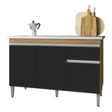 Balcão Gabinete De Pia 120cm 3 Portas 1 Gaveta Tatiane Cor Preto/amêndoa