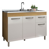 Balcão Pia 120cm Armário Cozinha Gabinete Freijó Off White