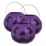 Balde Abóbora Grande Roxo Decoração Halloween Oferta Kit 3un