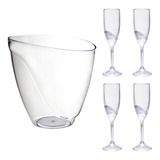 Balde De Gelo Acrílico 5 Litros Champanheira + 4 Taças