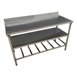 Bancada Mesa 180x40 Aço Inox Espelho 2 Bases Lisa/gradeada 