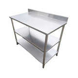 Bancada Mesa Inox Industrial 2 Prateleiras Espelho 120x60x90