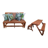 Banco Vira Mesa Almofada Brinde Varanda Jardim 1,20m Cor Marrom