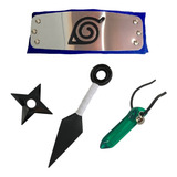Bandana Naruto (azul) + Kunai + Shuriken + Colar Tsunade