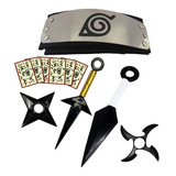 Bandana Naruto + Kunai + Shuriken + Colar Tsunade Azul Kit