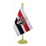 Bandeira De Mesa Tricolor São Paulo Mastro E Base De Madeira
