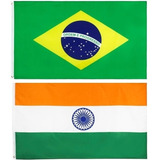 Bandeira Oficial Brasil + India 150 X 90cm Cores Vibrantes
