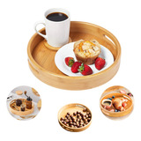 Bandeja Bambu Redonda Com Alça Borda Café Da Manhã 30 Cm
