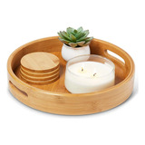 Bandeja Bambu Redonda Funda Decorativa Organizadora 35cm