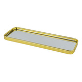 Bandeja Decorativa Dourada Com Espelho - Retangular 30x10cm