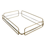 Bandeja Espelho Metal Dourada Grande Retangular Decorativa
