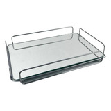Bandeja Espelho Metal Prata Grande Retangular Decorativa
