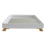 Bandeja Mdf P Espelho Pé Resina Dourado Festa Decoração Mesa