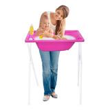 Banheira C/ Suporte Banho Bebê Cores Azul Ou Rosa Ou Branca