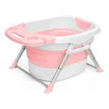 Banheira Infantil Ofurô Dobrável Silicone Retrátil Cor Rosa Liso