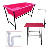 Banheira Pet Com Degrau + Mesa De Tosa Profissional Pet Shop