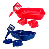 Banheiro Caixa De Areia Para Gatos Kit 1 Pá E 2 Comedouro