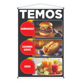 Banner Temos Hamburguer Cachorro Quente Suco Lanche 120x80cm