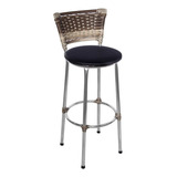 Banqueta Alta Cromada Junco Capuccino Assento Preto Balcão